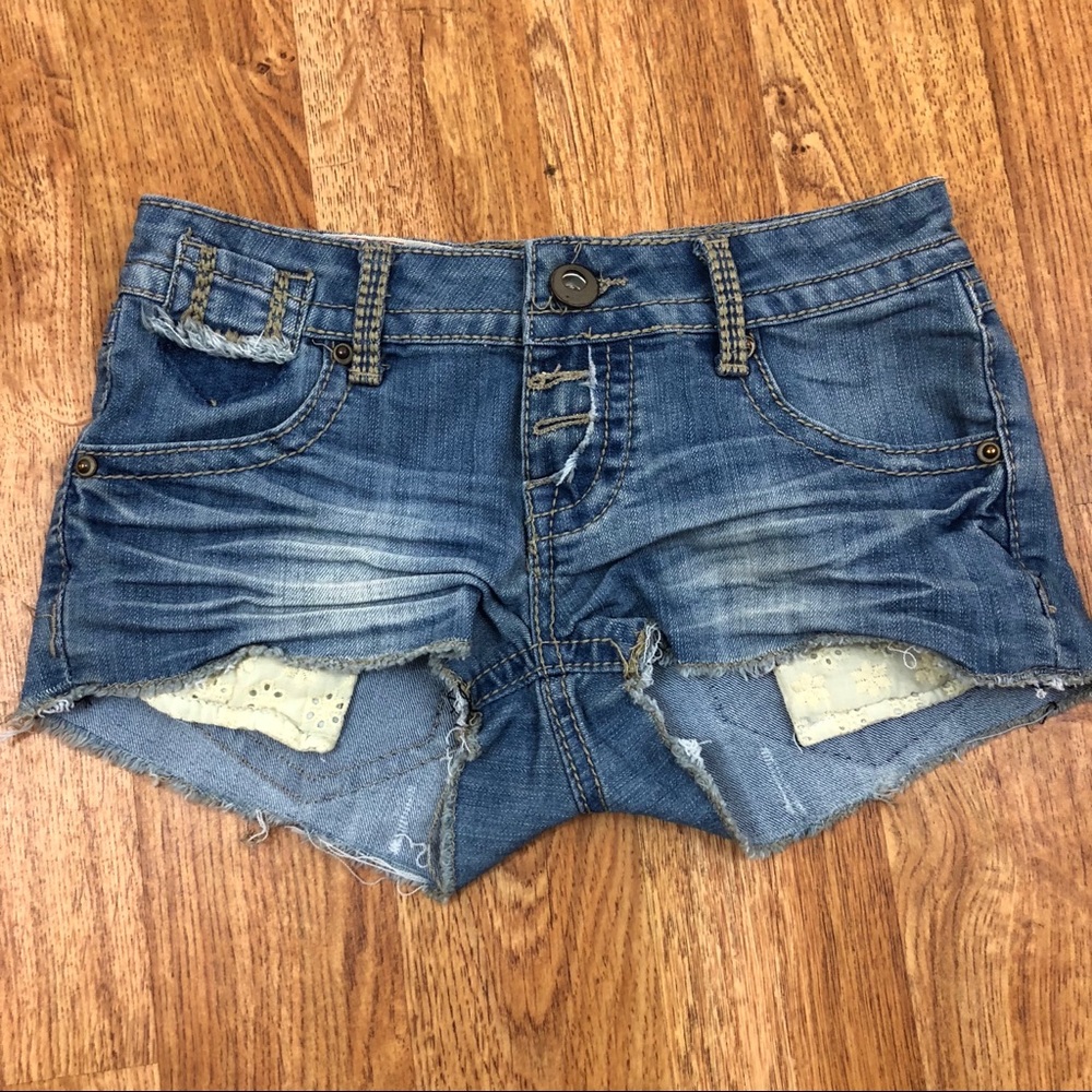 Distressed medium wash Jean Shorts